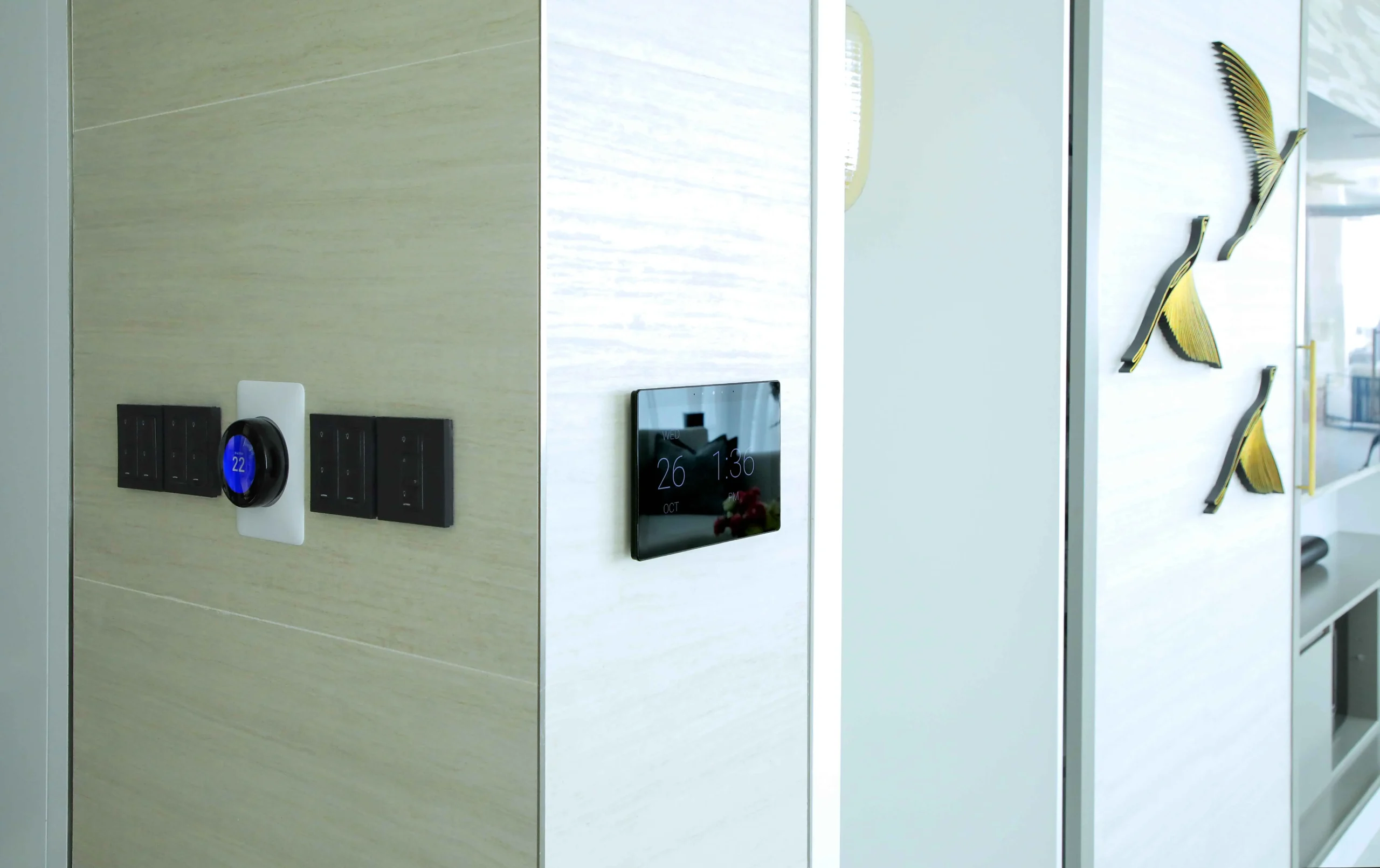 Smart home control screen installed inside a luxury villa