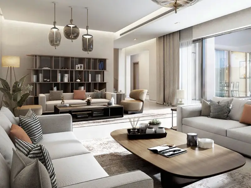 Luxury villa living room with integrated smart home systems